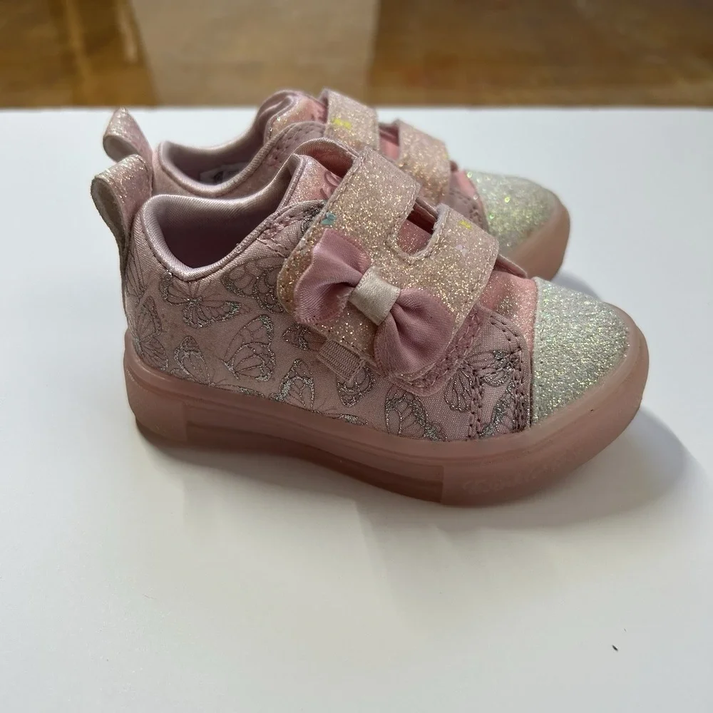 Skechers Twinkle Toes Pink Glitter Butterfly Toddler Sneakers - Size 5